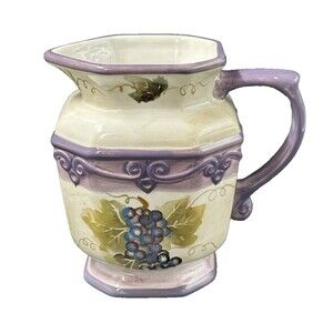 Vitg Merlot Hand Painted Tabletops Collection Purple Grape Pattern 64 oz Pitcher